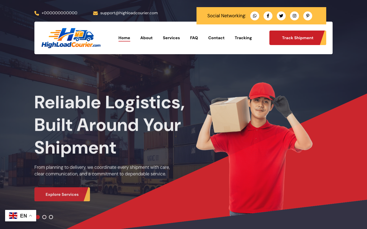 Homepage screenshot of Highload Courier